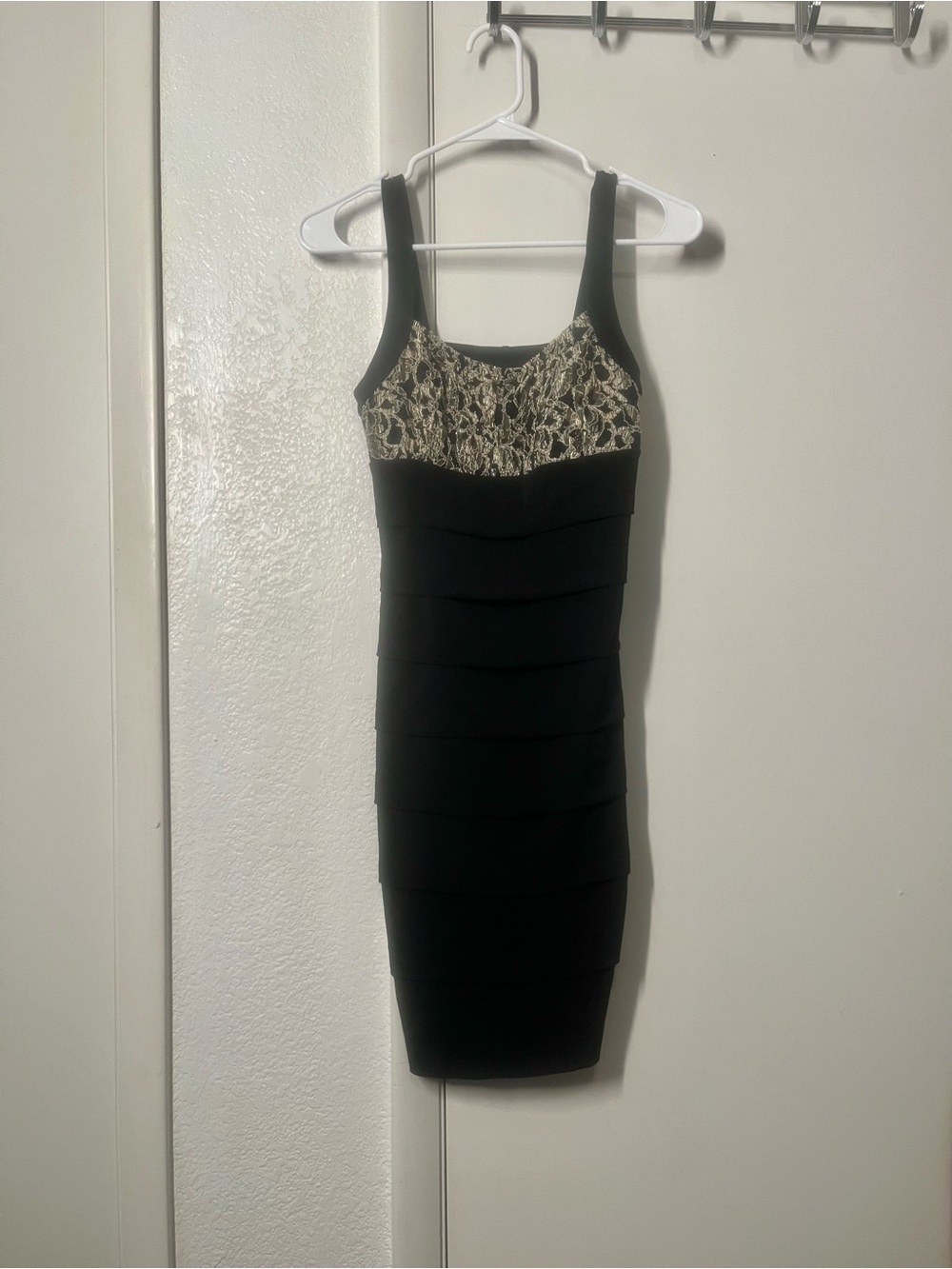 Enfocus Studio Black Mini Dress with Gold Lace Bodice - Picture 3 of 4